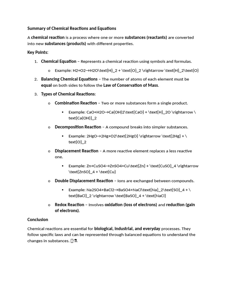 Overview of Chemical Reactions | PDF