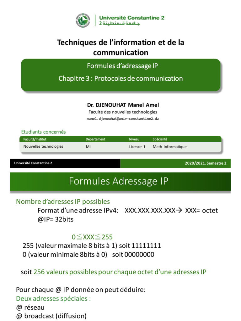Formules d'Adressage IP | PDF | Adresse IP | Protocoles Internet