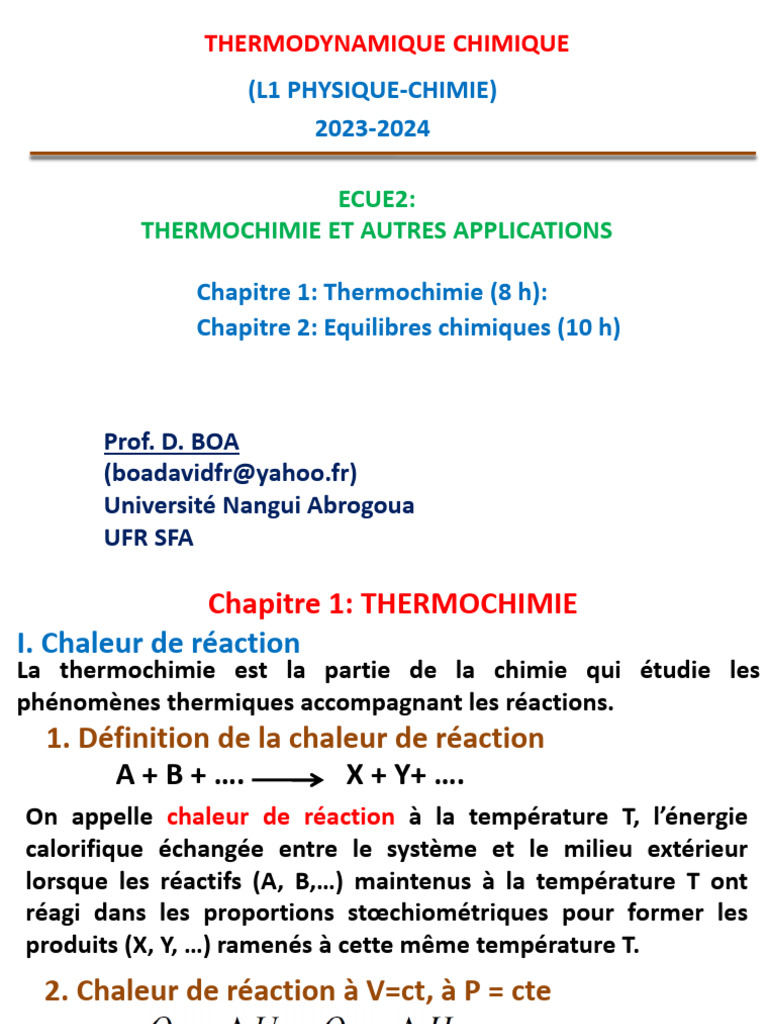 Introduction à la Thermochimie et Réactions | PDF | Enthalpie | Chaleur