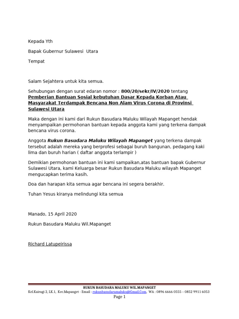 Permohonan Bantuan Sosial Mapanget | PDF