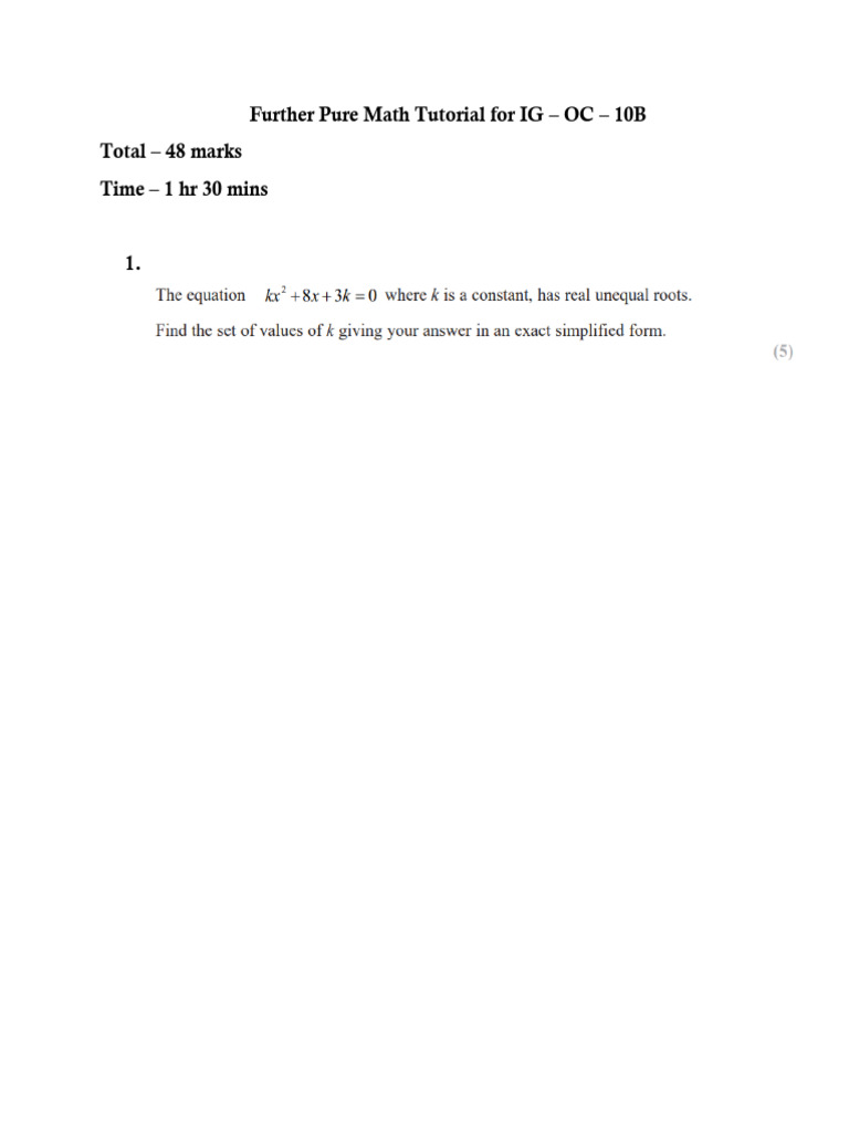 IG Further Pure Math Tutorial | PDF