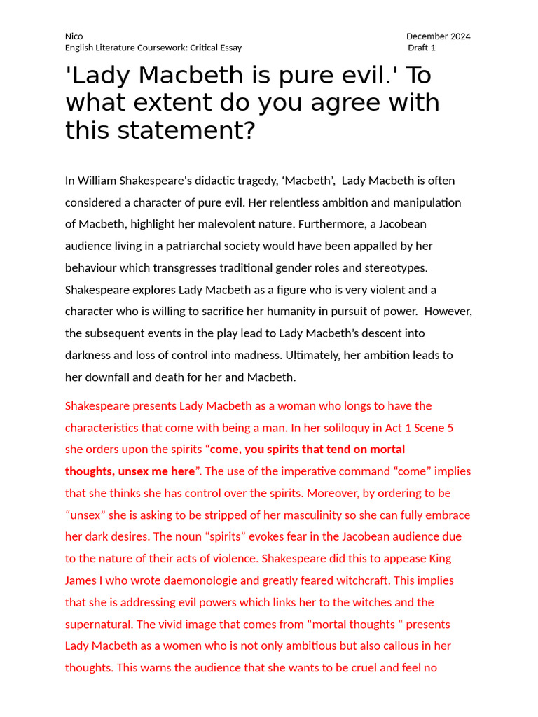 English Literature Coursework (AutoRecovered) | PDF | Macbeth | William ...