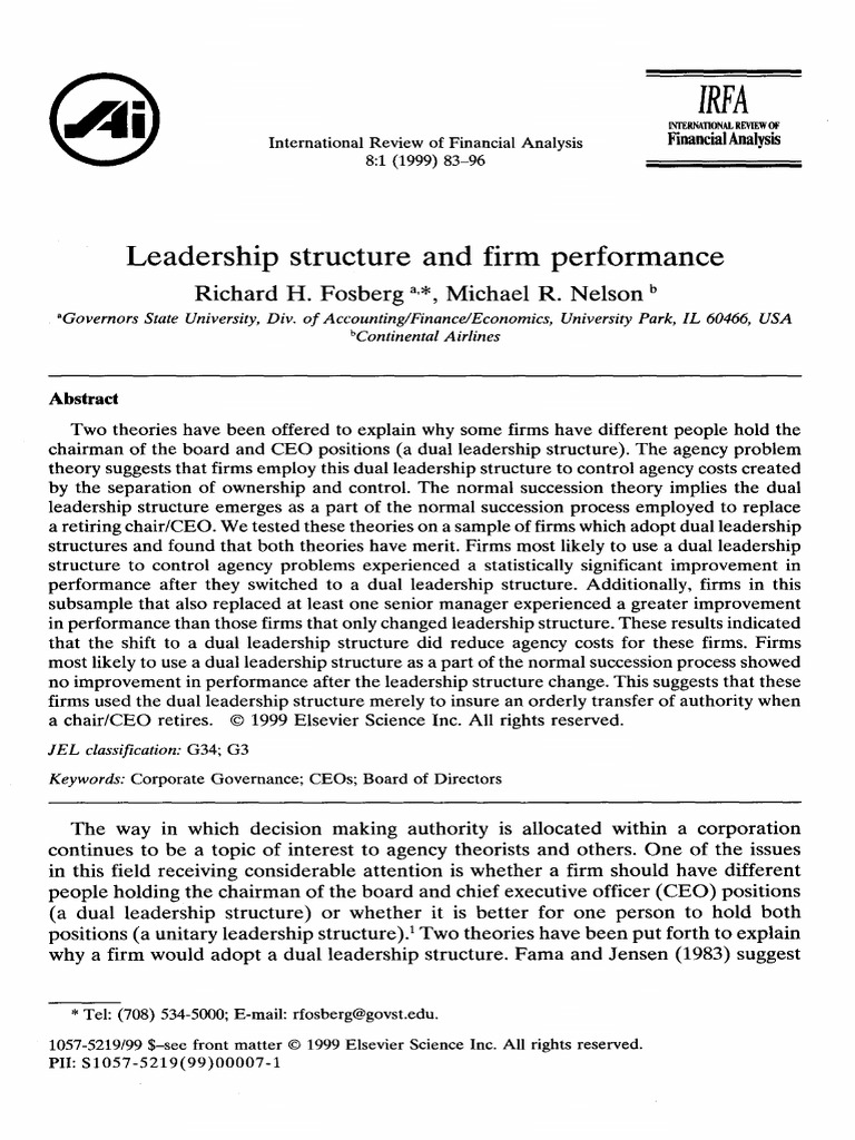 IRFA V8no1 1999 83-96 LeadershipStructure&FirmPerformance | PDF