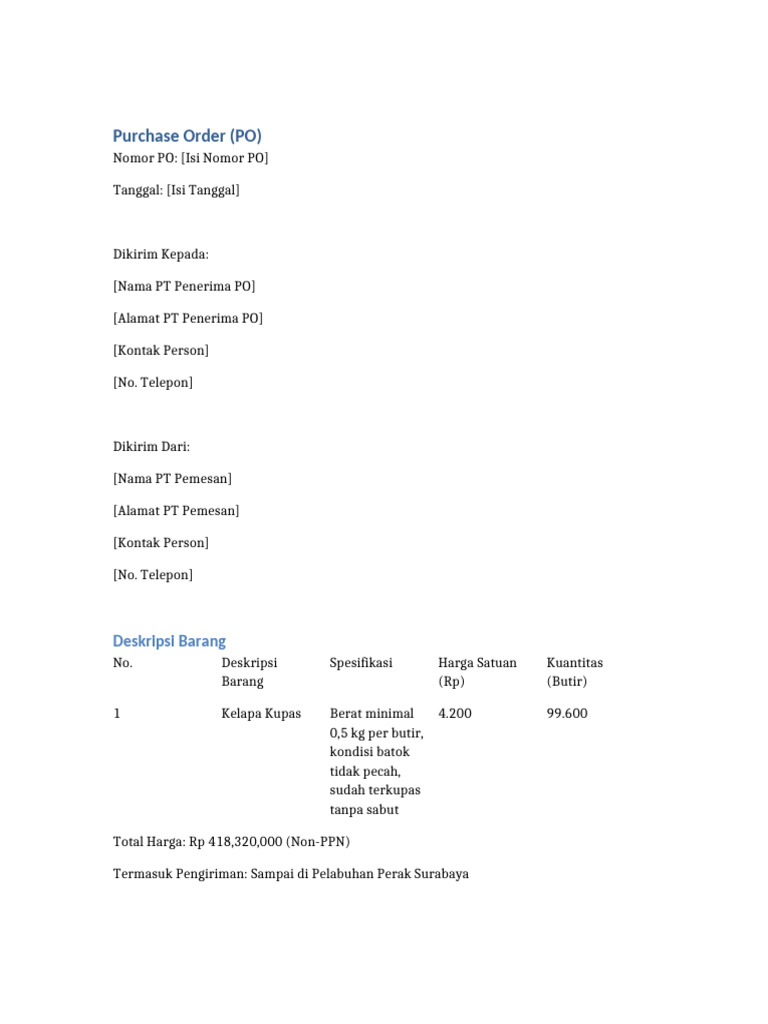 Draft PO Trading Kelapa | PDF
