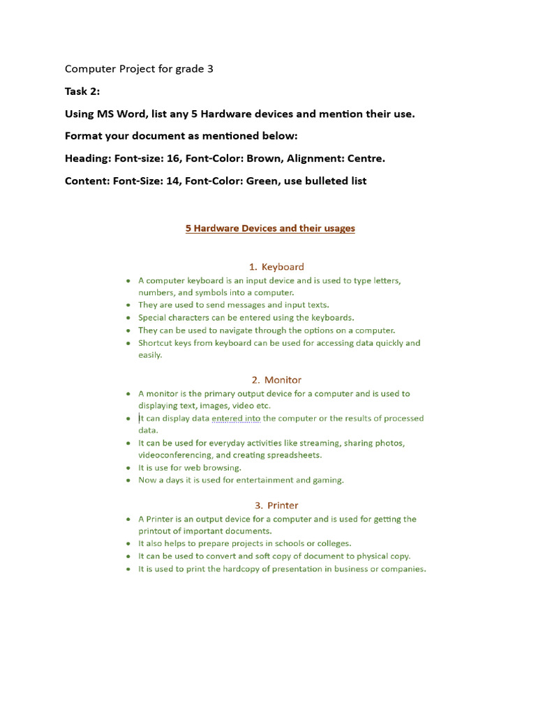 Grade 3 Computer Project Tasks | PDF