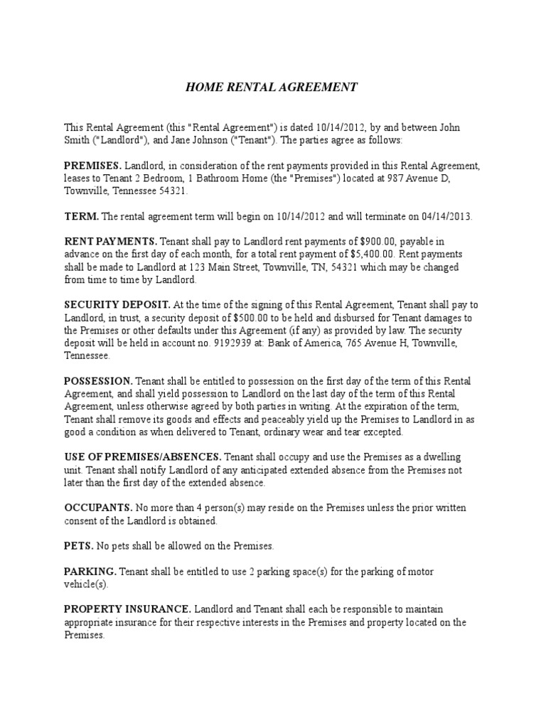 home rental agreement lease leasehold estate