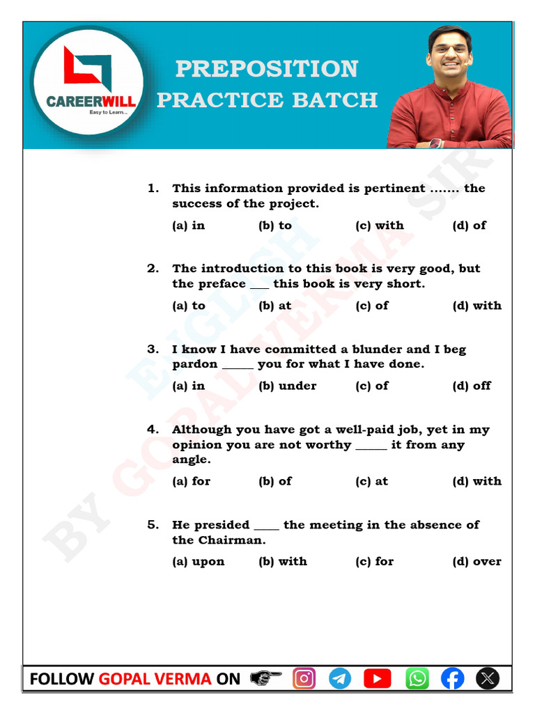 Preposition Practice Exercises | PDF