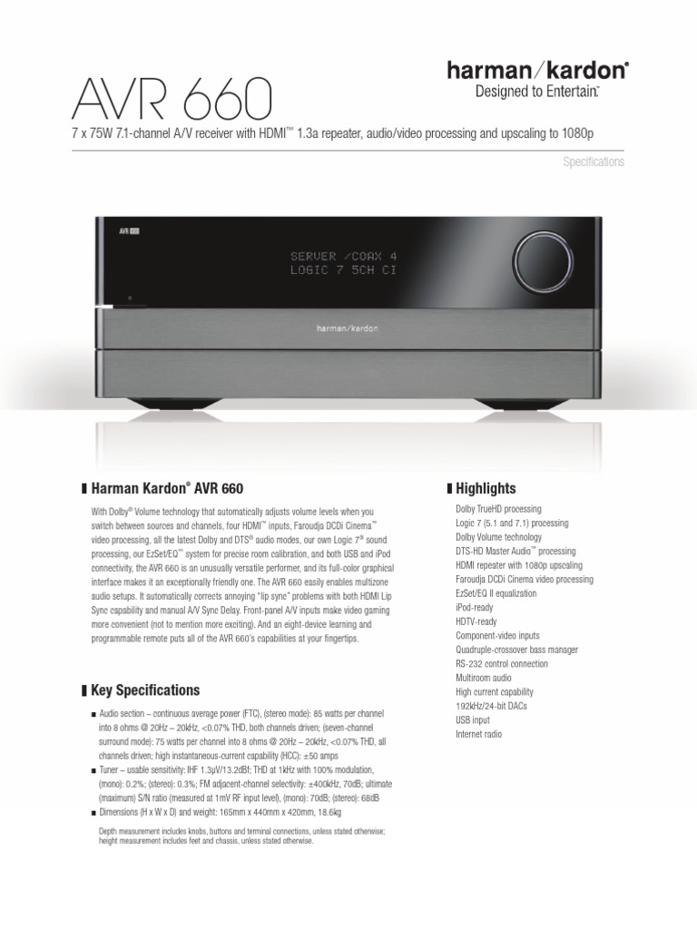 Specification Sheet - AVR 660 (English EU) | PDF | Hdmi | Equalization ...