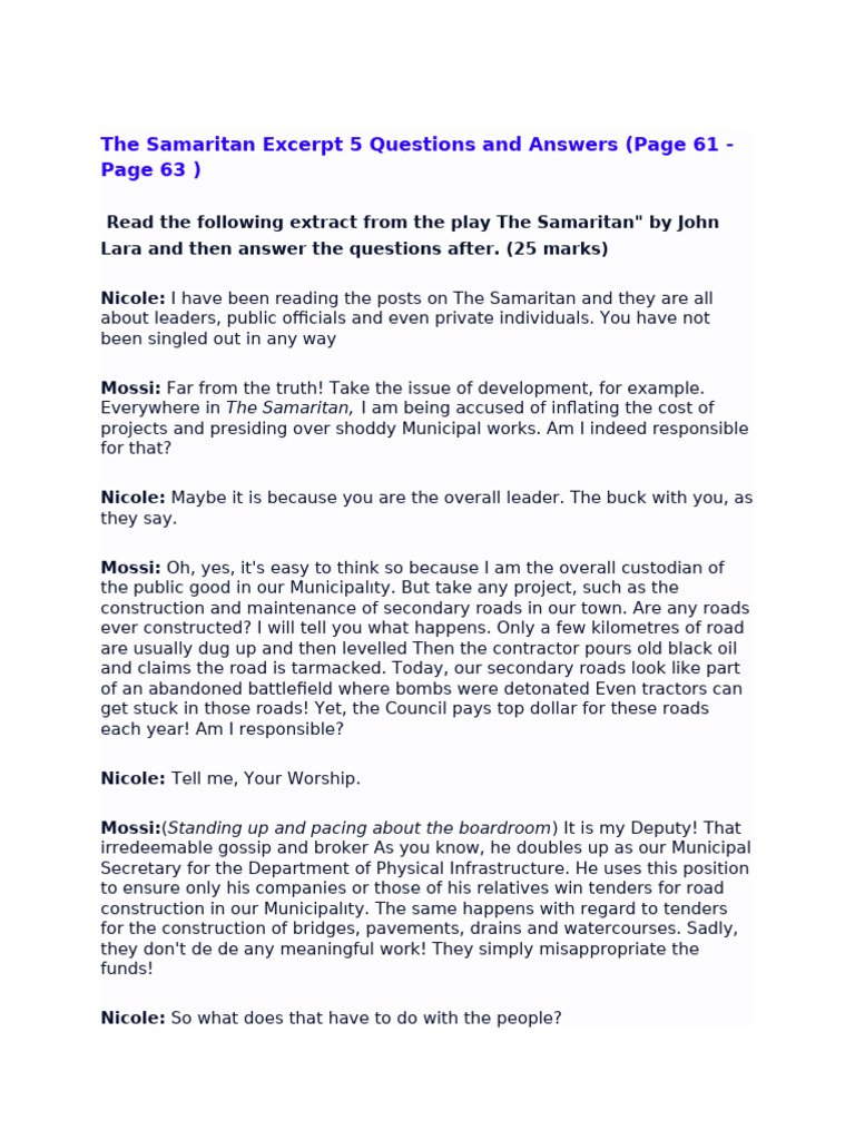 The Samaritan Excerpt 5 Questions and Answers | PDF