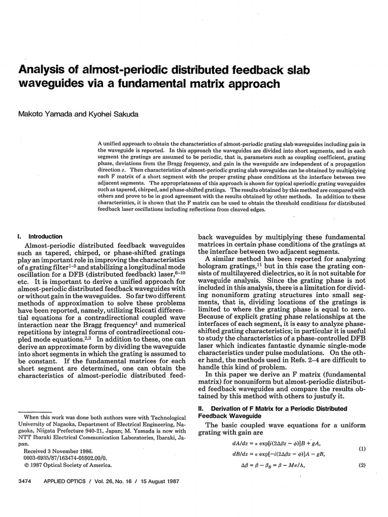 Analysis of Almost-Periodic Distributed Feedback S | PDF | Waveguide ...