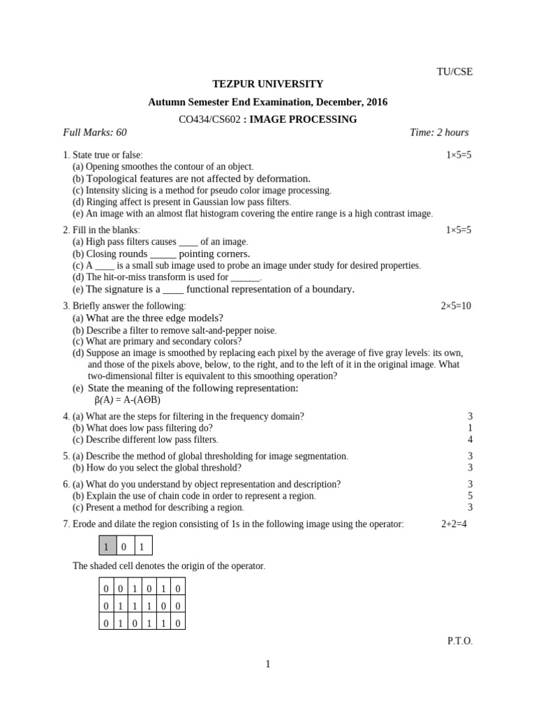 Image Processing Exam Questions 2016 | PDF | Filter (Signal Processing ...