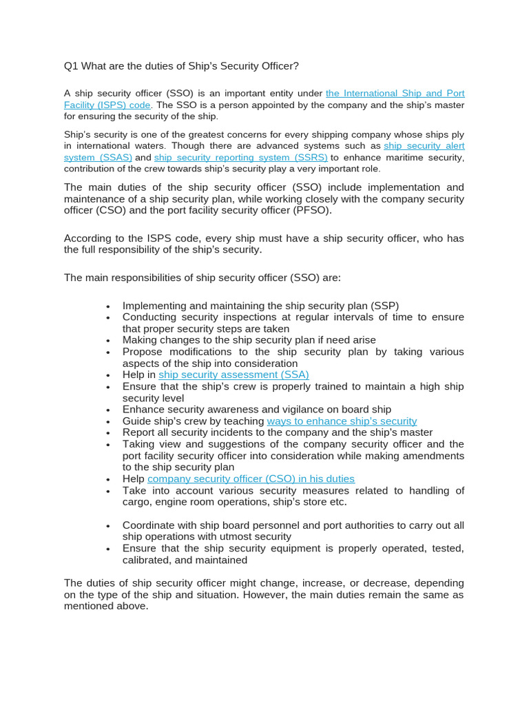 Roles of Ship and Company Security Officers | PDF | Shipping | Water ...