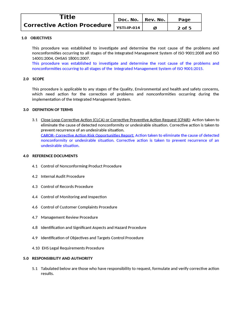 Corrective Action Procedure Overview | PDF | Safety