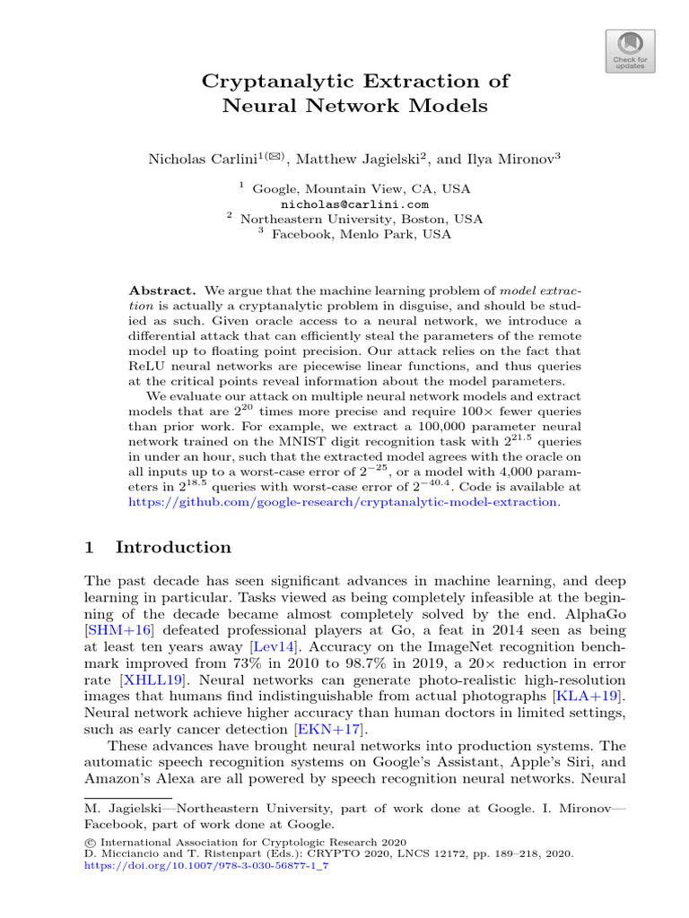 Cryptanalytic Model Extraction Techniques | PDF | Cryptography | Encryption