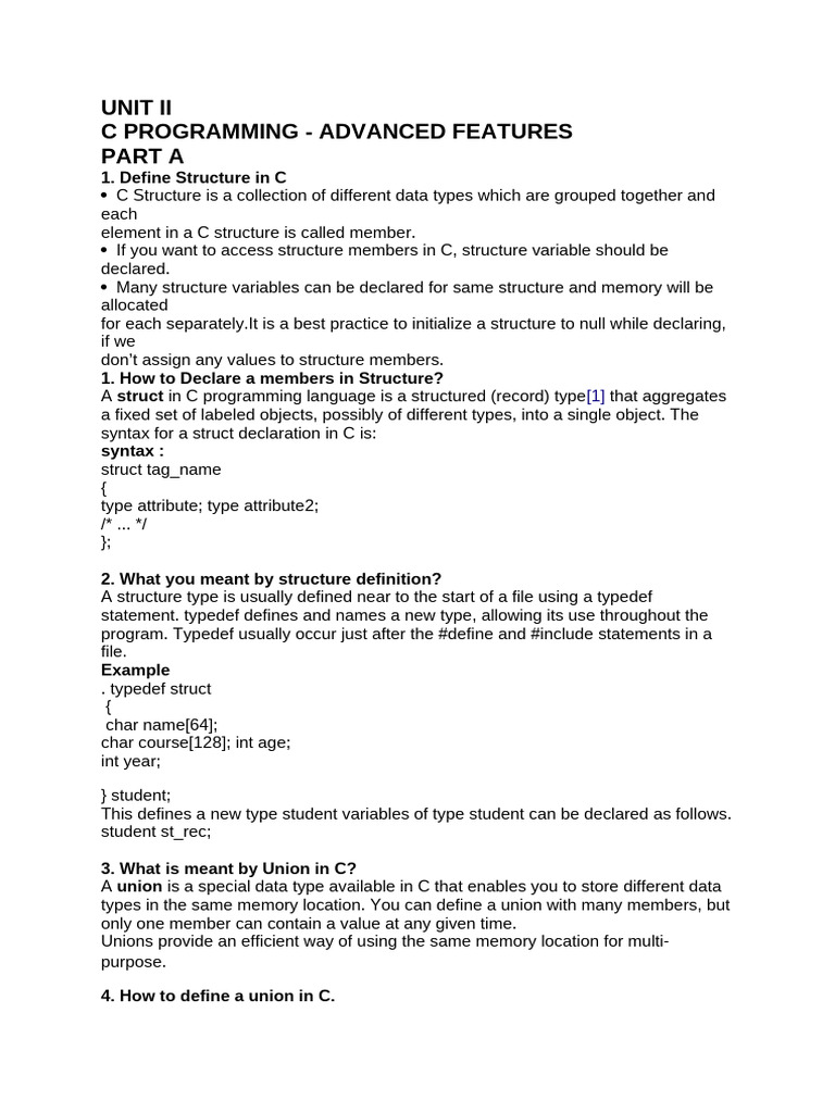Advanced C Programming Concepts | PDF | Pointer (Computer Programming ...