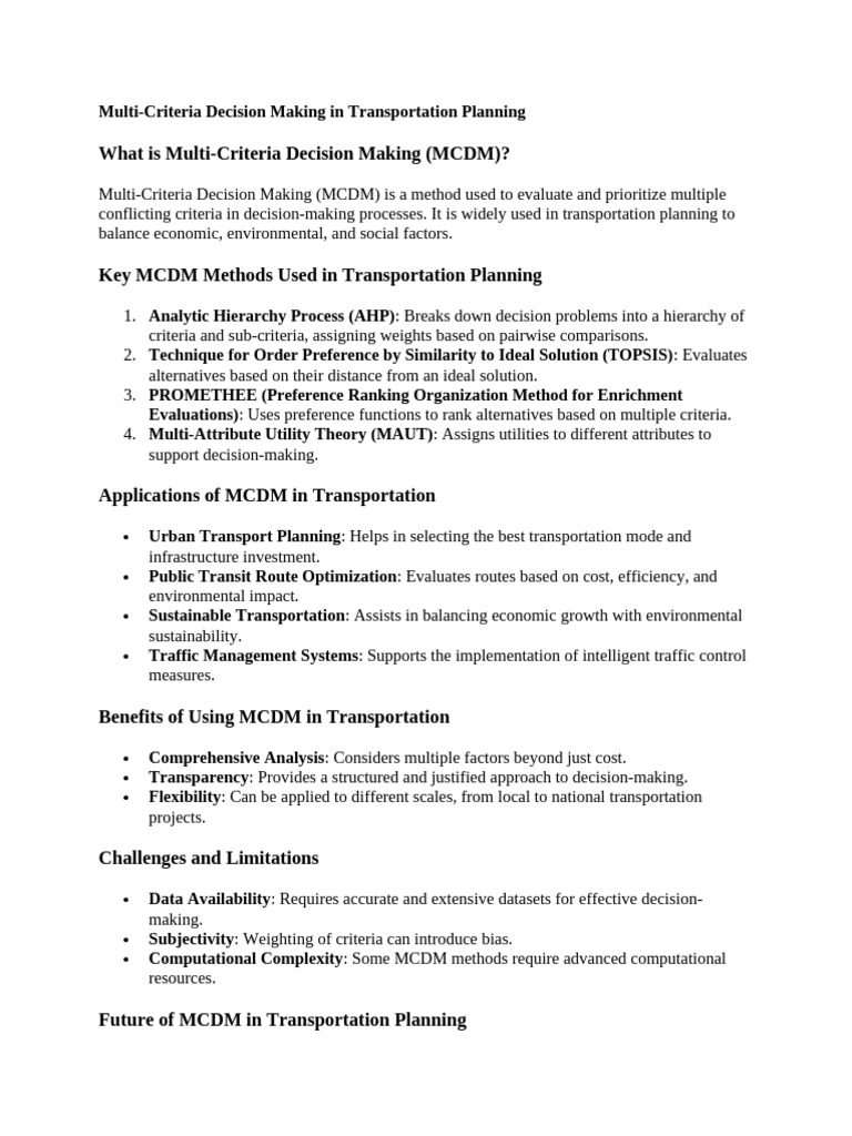 Understanding MCDM in Transportation | PDF | Transport | Decision Making
