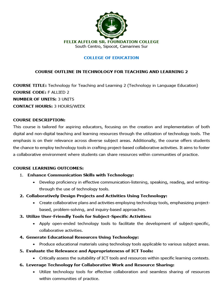 F Allied 2 Course Syllabus | PDF | Educational Technology | Learning