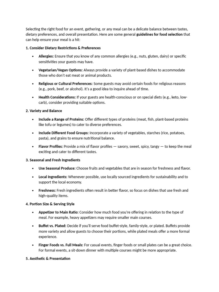 Event Food Selection Guidelines | PDF | Diet (Nutrition) | Diet & Nutrition