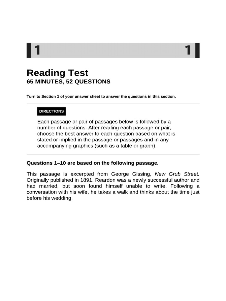 SAT Reading Test PR 1 | PDF