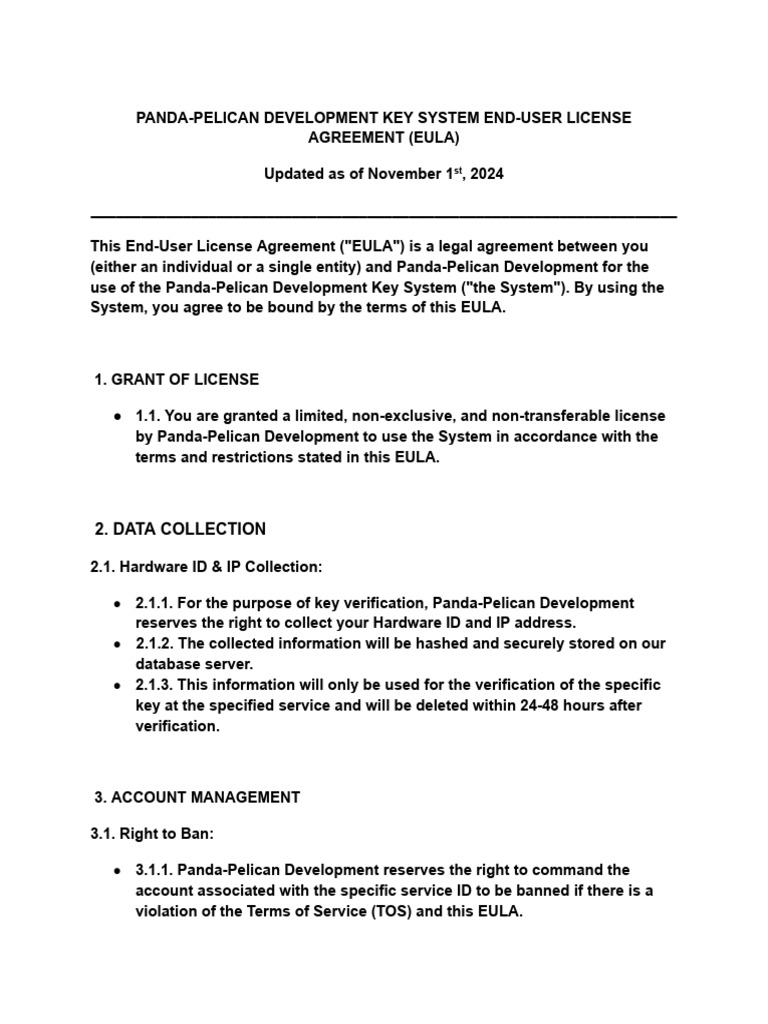 Panda-Pelican EULA Overview | PDF | Private Law | Business Law