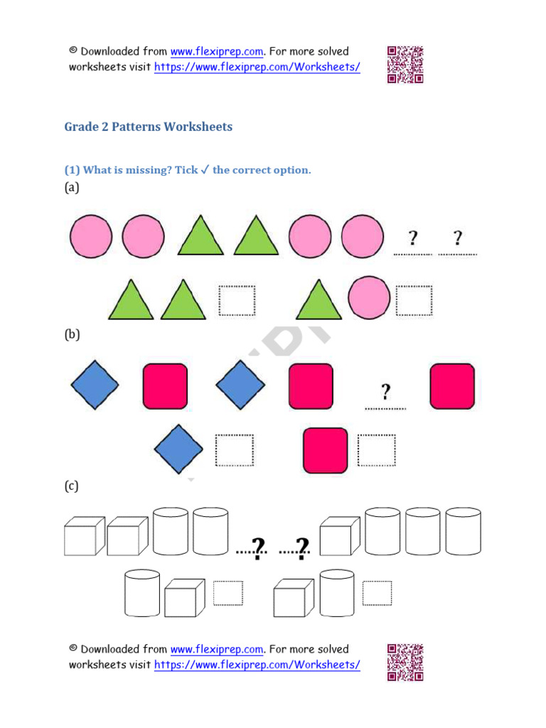 Grade 2 Patterns Worksheet Answers | PDF | Shape | Mathematics