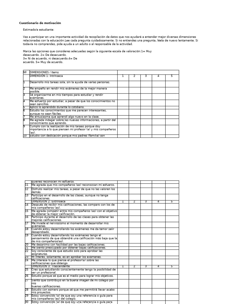 Cuestionario de Motivación Educativa | PDF | Motivación | Motivacional