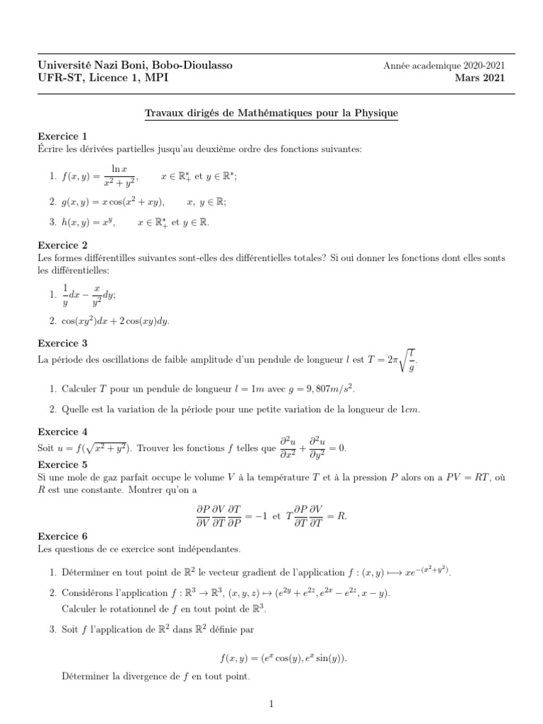Exercices de Mathématiques pour Physique | PDF | Coordonnées ...