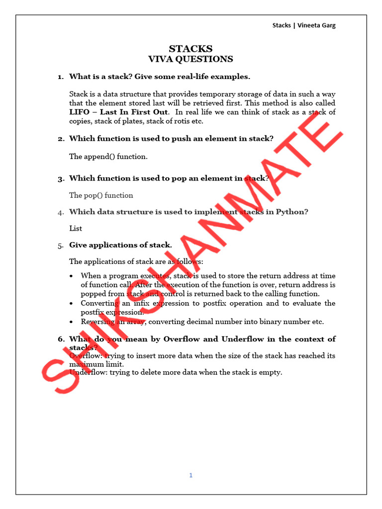 Stack Viva Questions | PDF