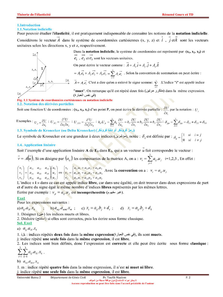 Résumé Cours Et TD - Théorie de L'élasticité | PDF