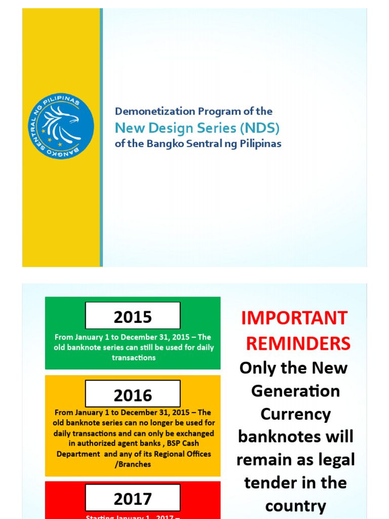 BSP Demonetization Program Overview | PDF | Banks | Economy Of The ...