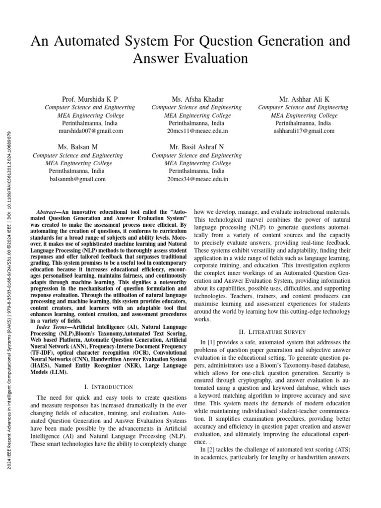 Automated Question Generation System | PDF | Artificial Intelligence ...