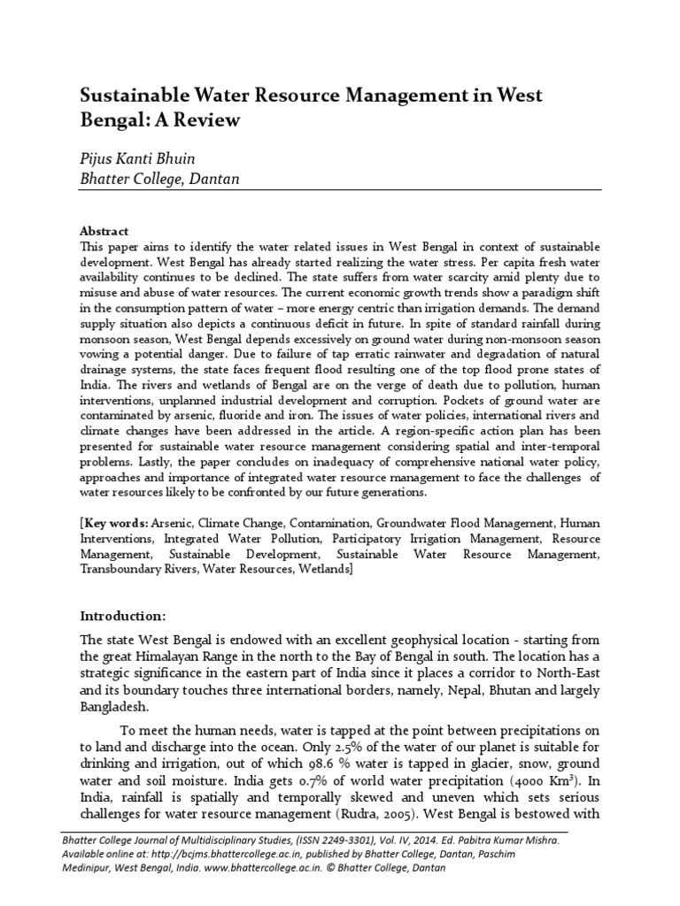 10 Sustainable Water Management West-Bengal | PDF | Water Resources ...