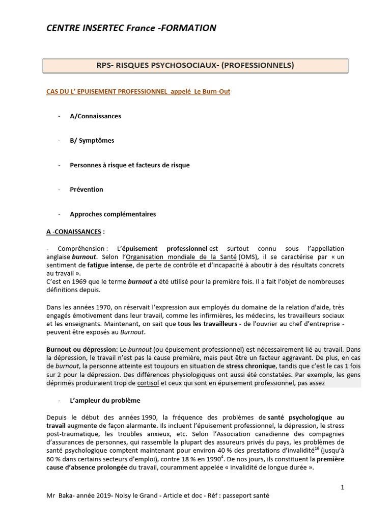 Comprendre le Burn-Out au Travail | PDF | Syndrome d'épuisement ...