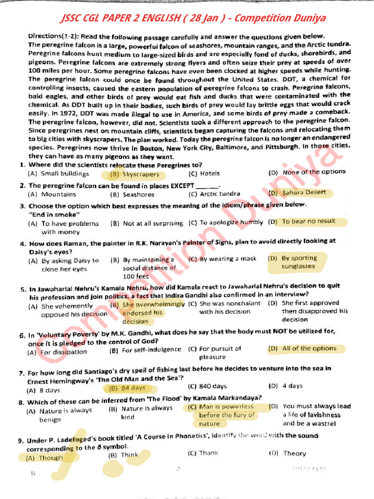Eng Paper 2 JSSC CGL Competition Duniya | PDF