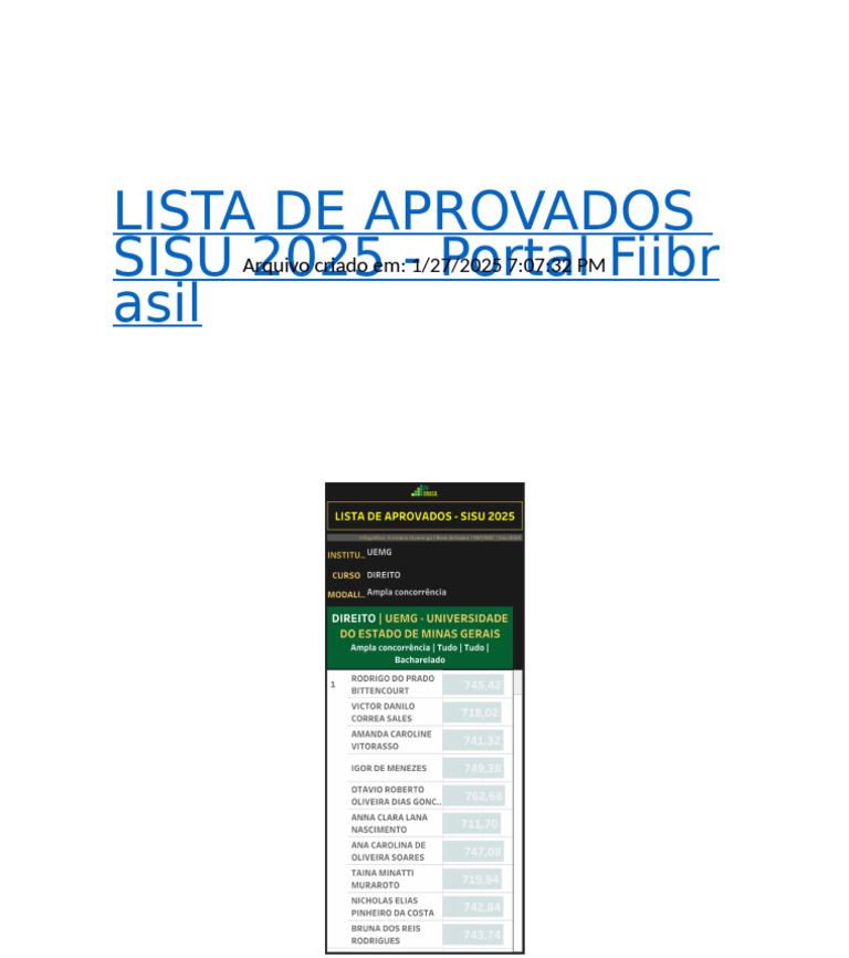 Lista de Aprovados SISU 2025 | PDF