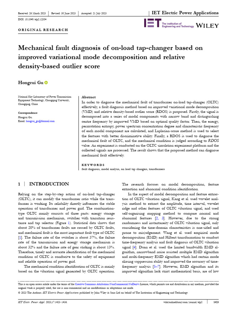 OLTC Mechanical Fault Diagnosis Method | PDF | Normal Mode ...