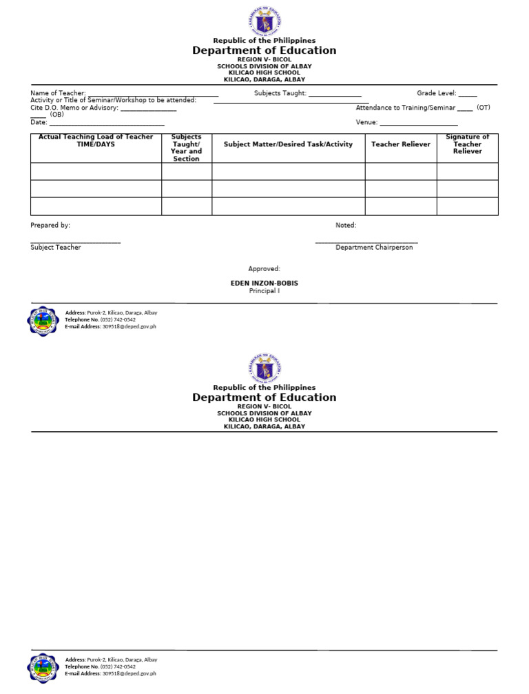 Teacher Seminar Attendance Form | PDF | Teaching | Educational Personnel