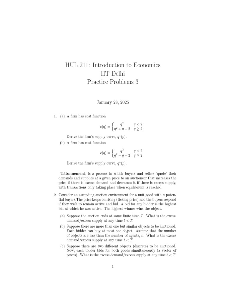 Economics Practice Problems and Auctions | PDF