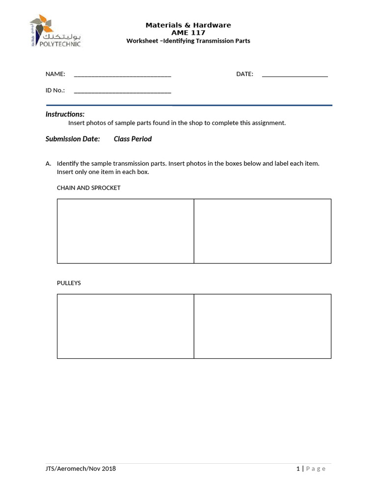 Transmission Parts Identification Worksheet | PDF