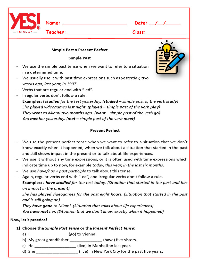 simple past and present perfect exercises | PDF | Verb | Grammatical Tense