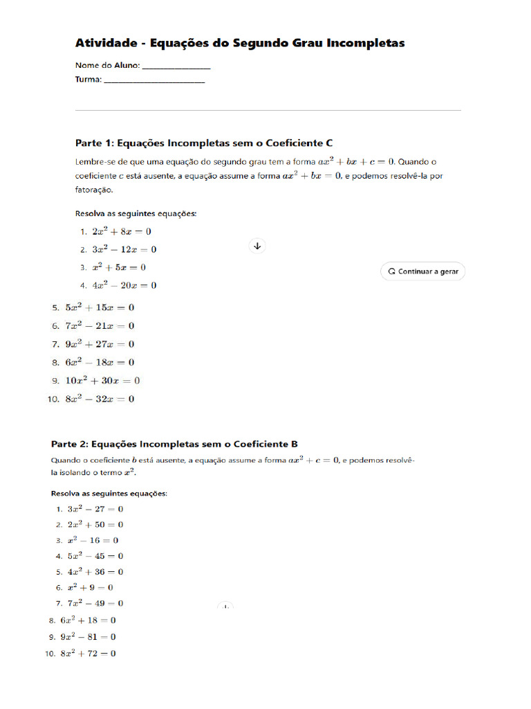 Atividade Equaçao Incompleta | PDF