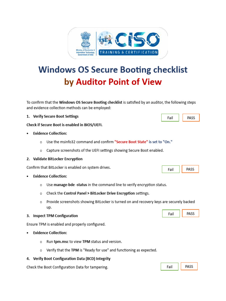 Windows Secure Boot Audit Checklist | PDF | Booting | Bios
