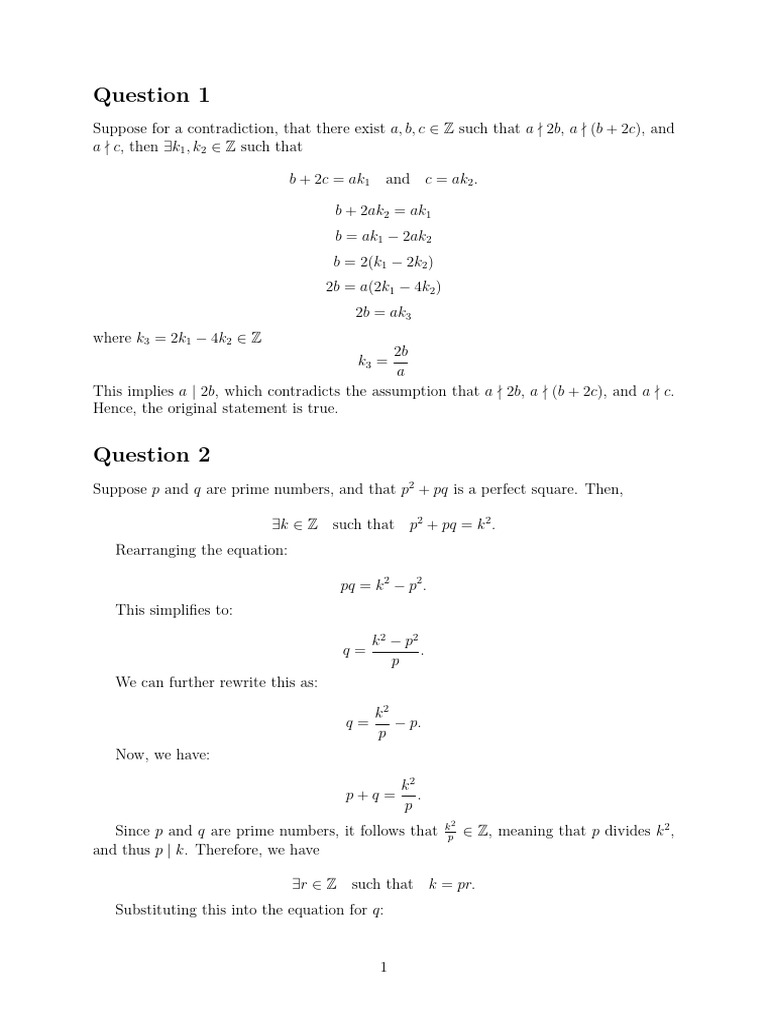 Proofs of Contradiction in Number Theory | PDF | Mathematics ...