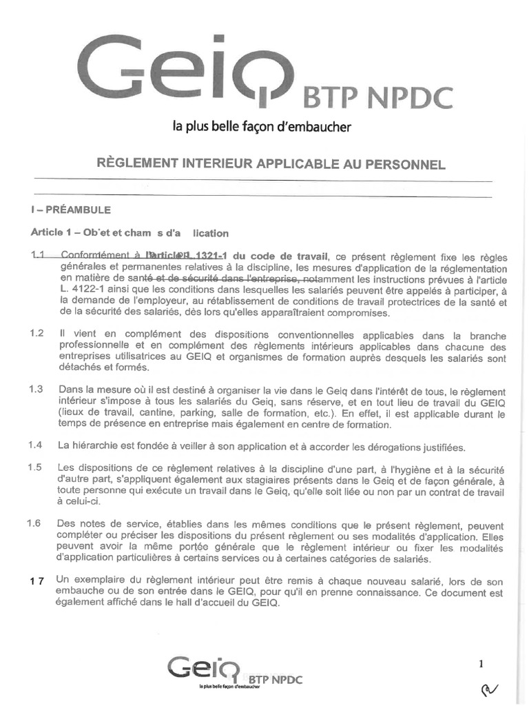 Réglement-Intérieur-GEIQ-BTP-NPDC-2018.pdf MODELE | PDF