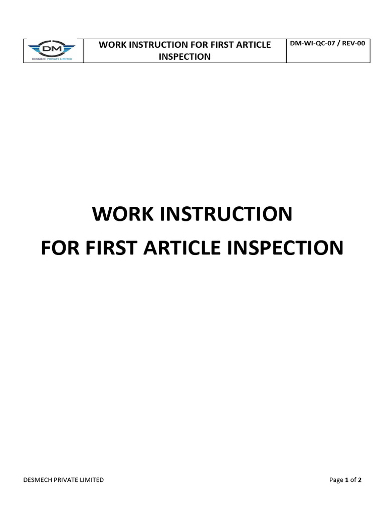 First Article Inspection Work Instruction | PDF