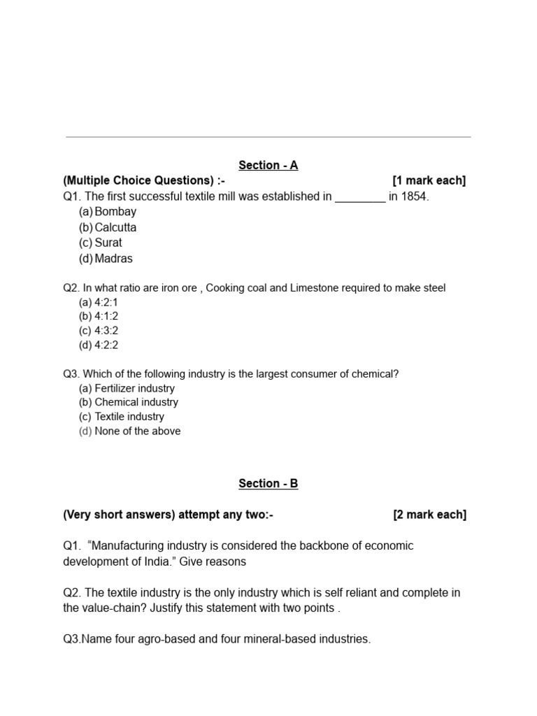 10th Manufacturing Industries Test (NGC) | PDF