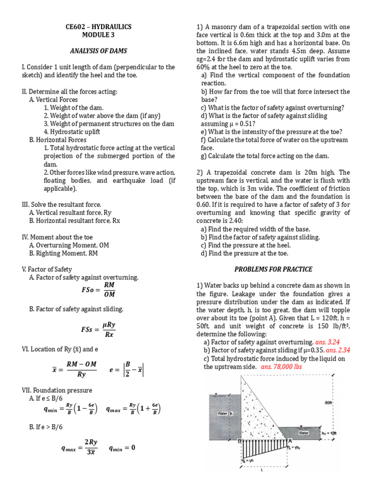 Trapezoidal Concrete Dam Analysis | PDF | Dam | Force