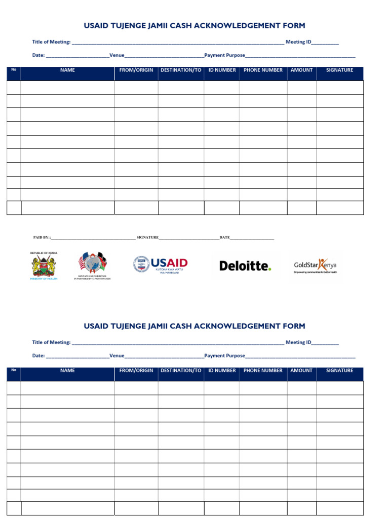USAID Cash Acknowledgement Form | PDF