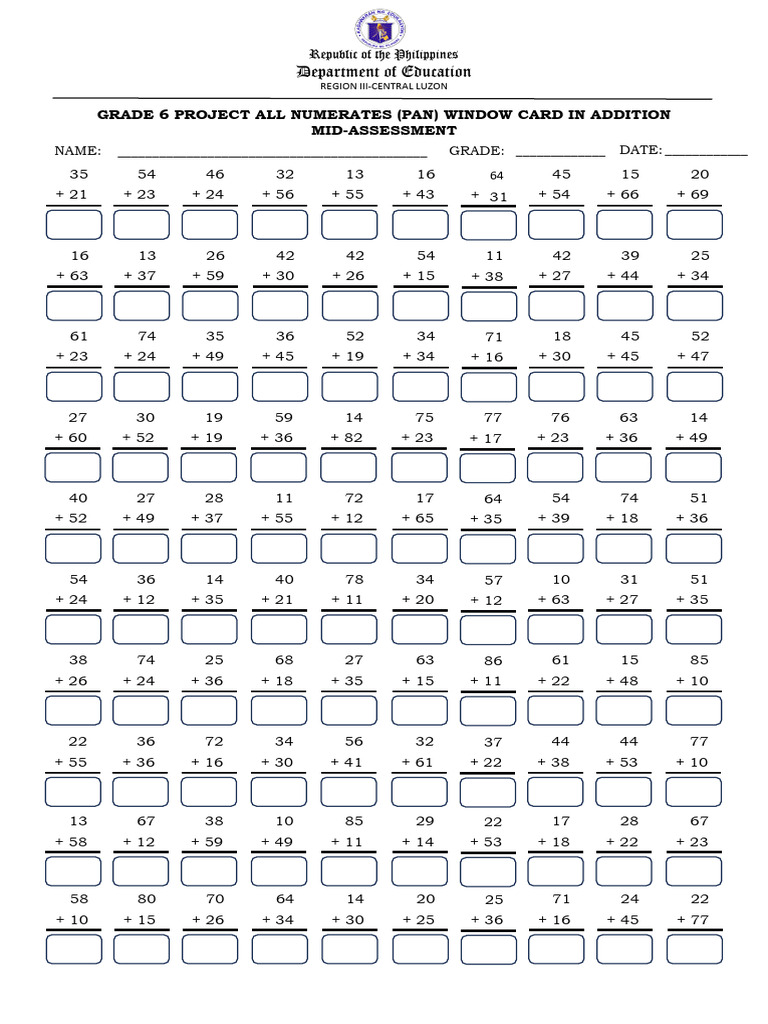 Grade 6 Window Card Math Assessments | PDF | Philippines | Public ...
