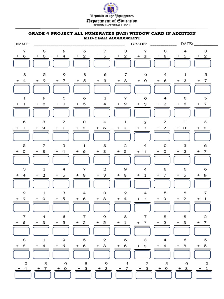 Grade 4 - Window Cards - Mid Year Assessment | PDF | Philippines ...